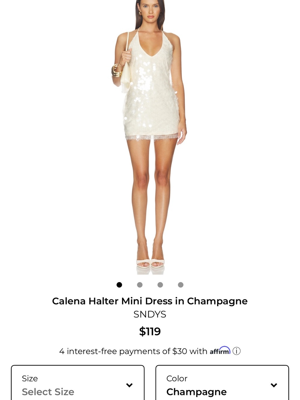 REVOLVE Sequin Halter Mini Dress in Champagne